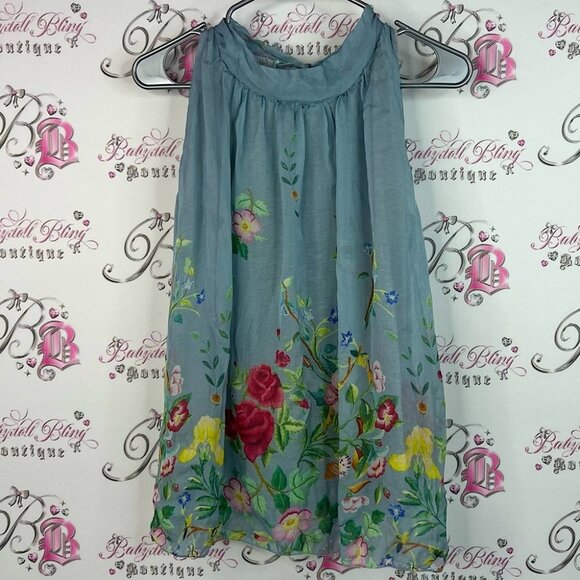 Elena baldi tank top silk floral halter flowy luxe made in Italy 🇮🇹 flowers - Picture 1 of 7
